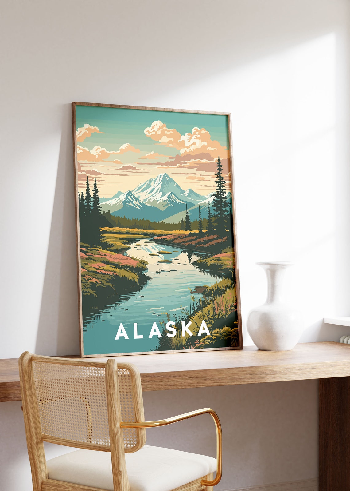 Alaska Snow Capped Mountain River Wilderness Northern Travel Poster - Image 3