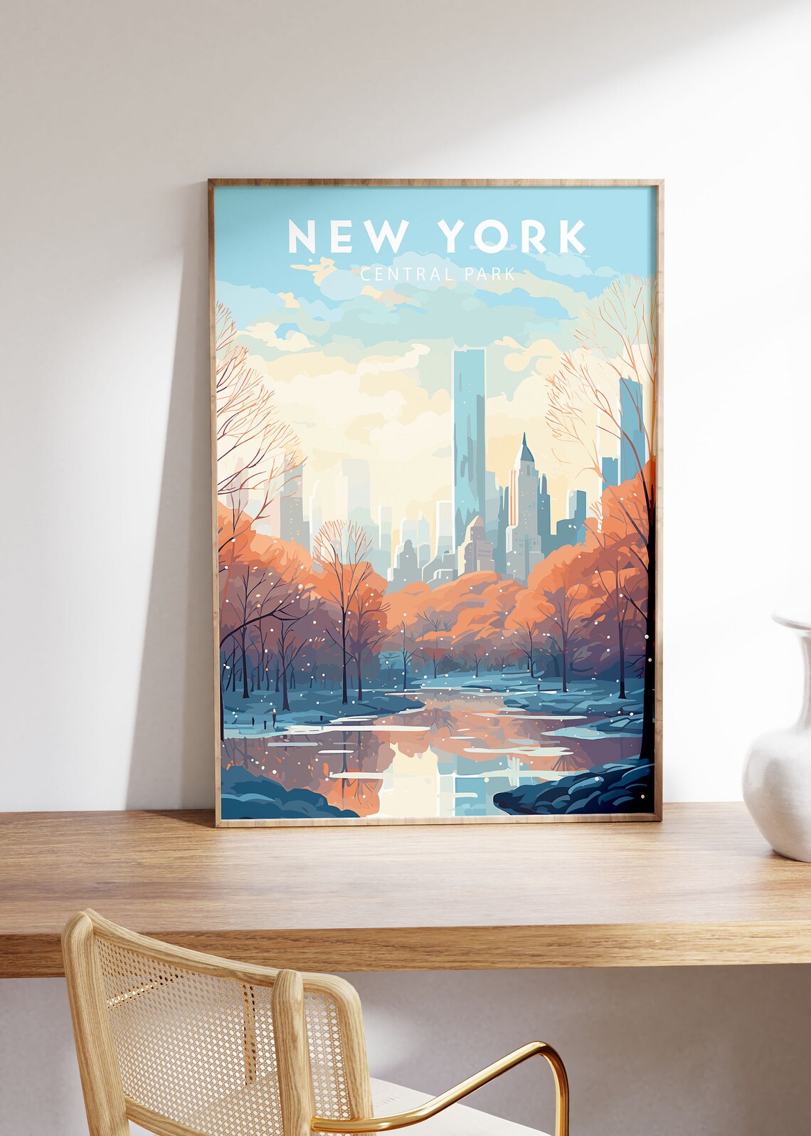 New York Central Park Autumn Skyline Travel Illustration Poster - Image 2