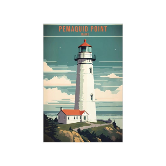 Maine Travel Poster Vintage Lighthouse Poster Travel Poster Maine Retro Poster Maine Vintage Poster Pemaquid Point