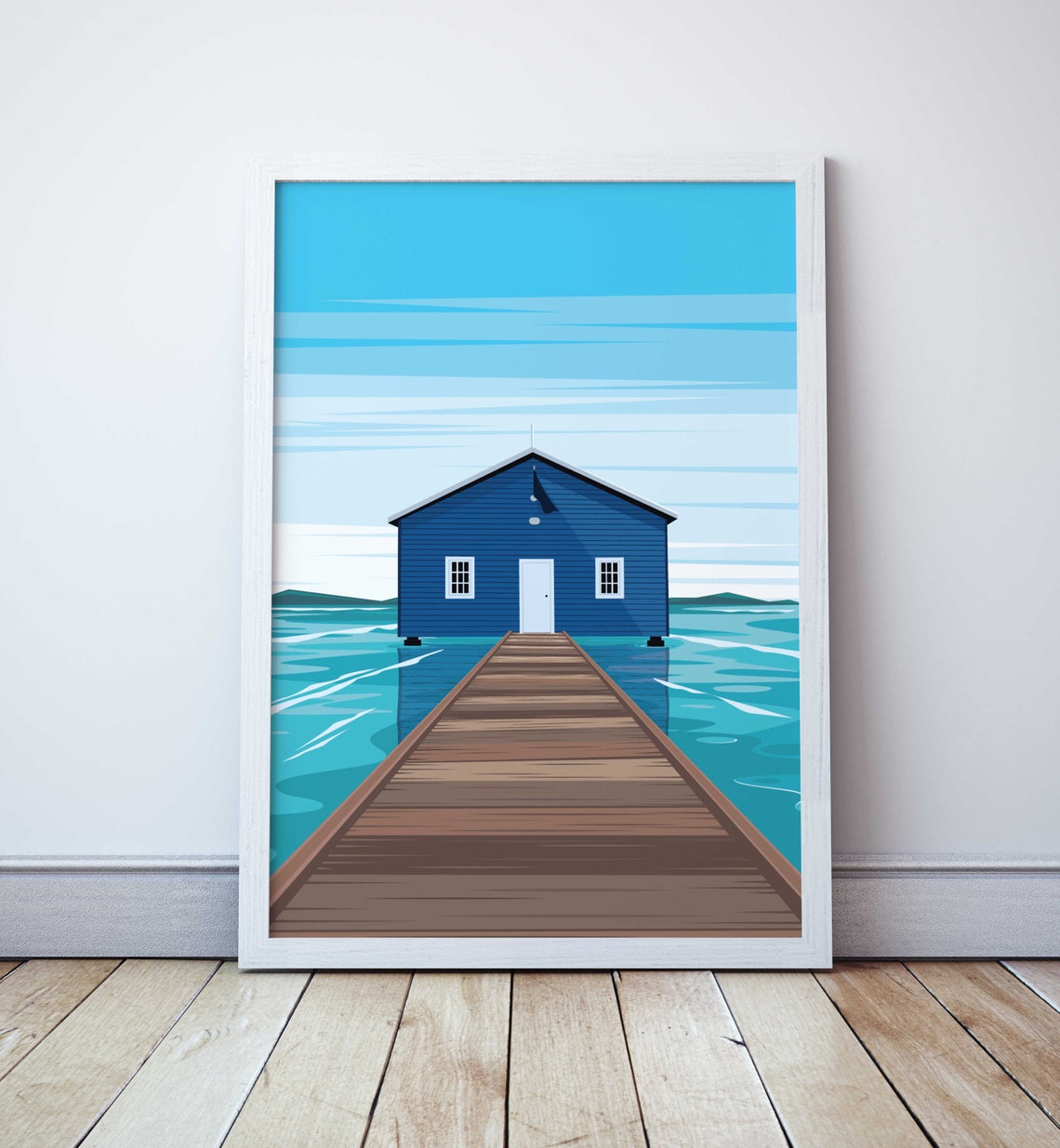 Perth Blue Boathouse Crawley Edge Swan River Jetty Art Print