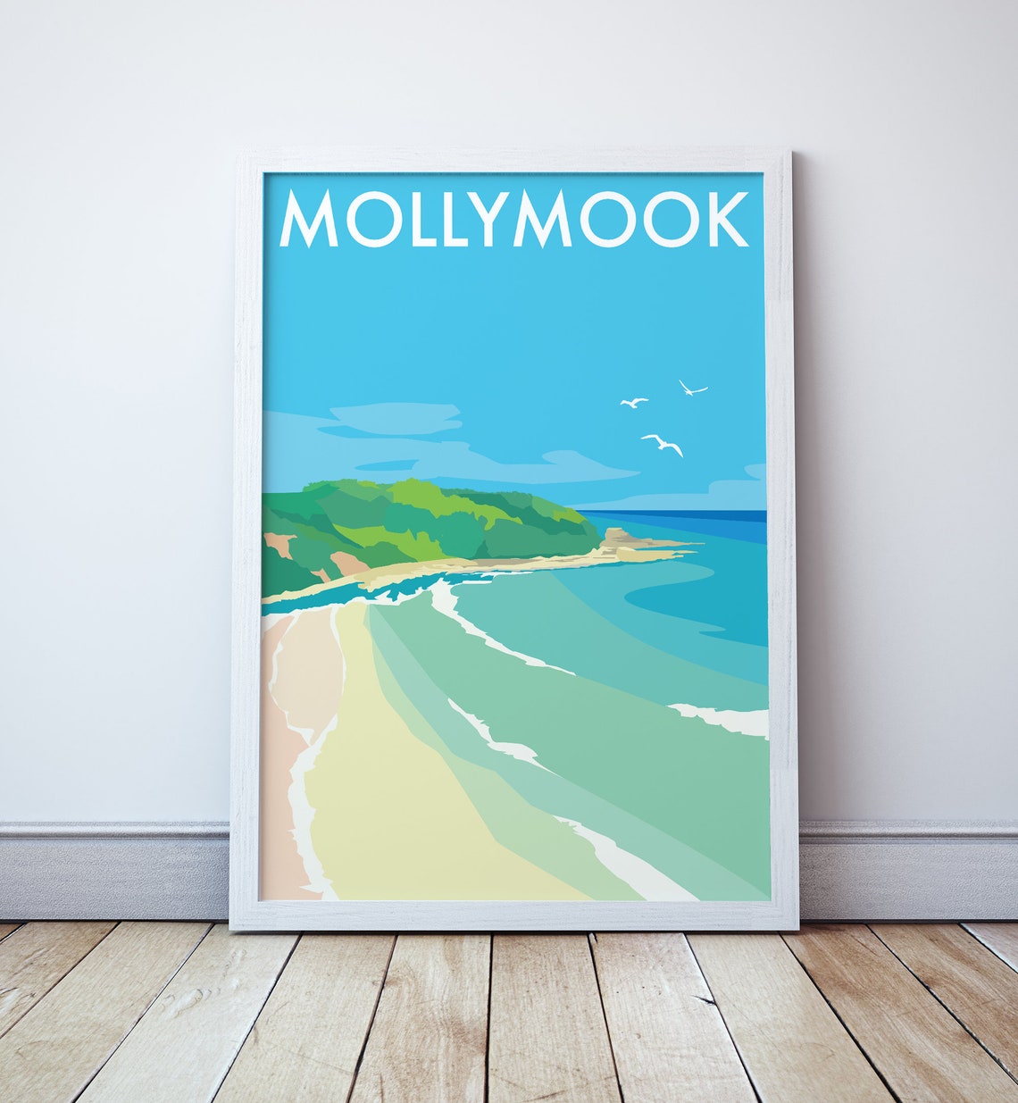 Vintage Mollymook Beach Scenic Headland Surf Coast Travel Poster