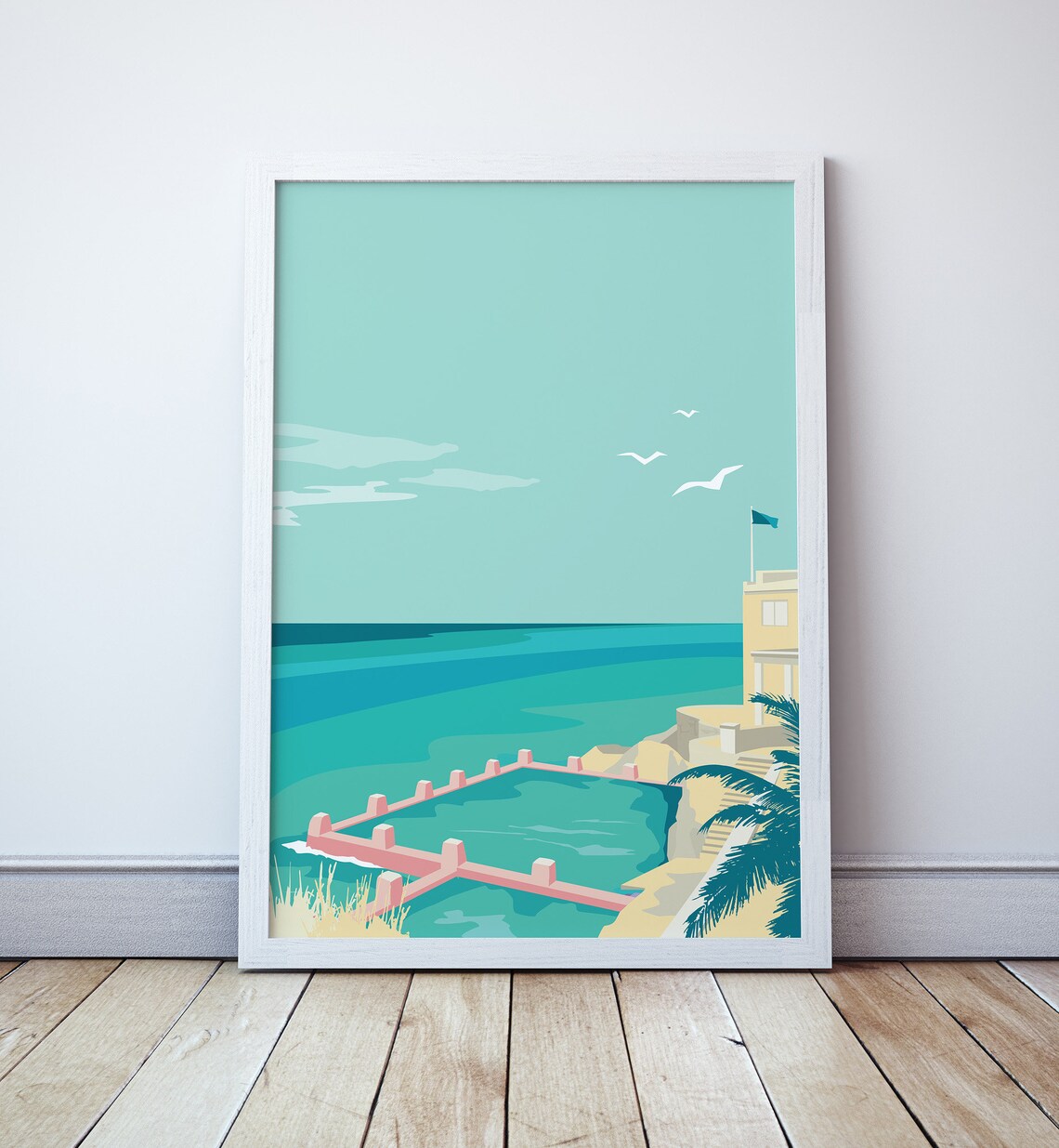 Coogee Beach Vintage Travel Poster, Seaside Coast