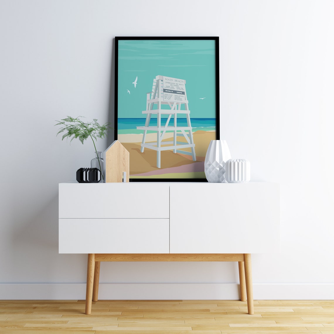 Main Beach White Lifeguard Tower Seaside Coastal Travel Poster - Image 3