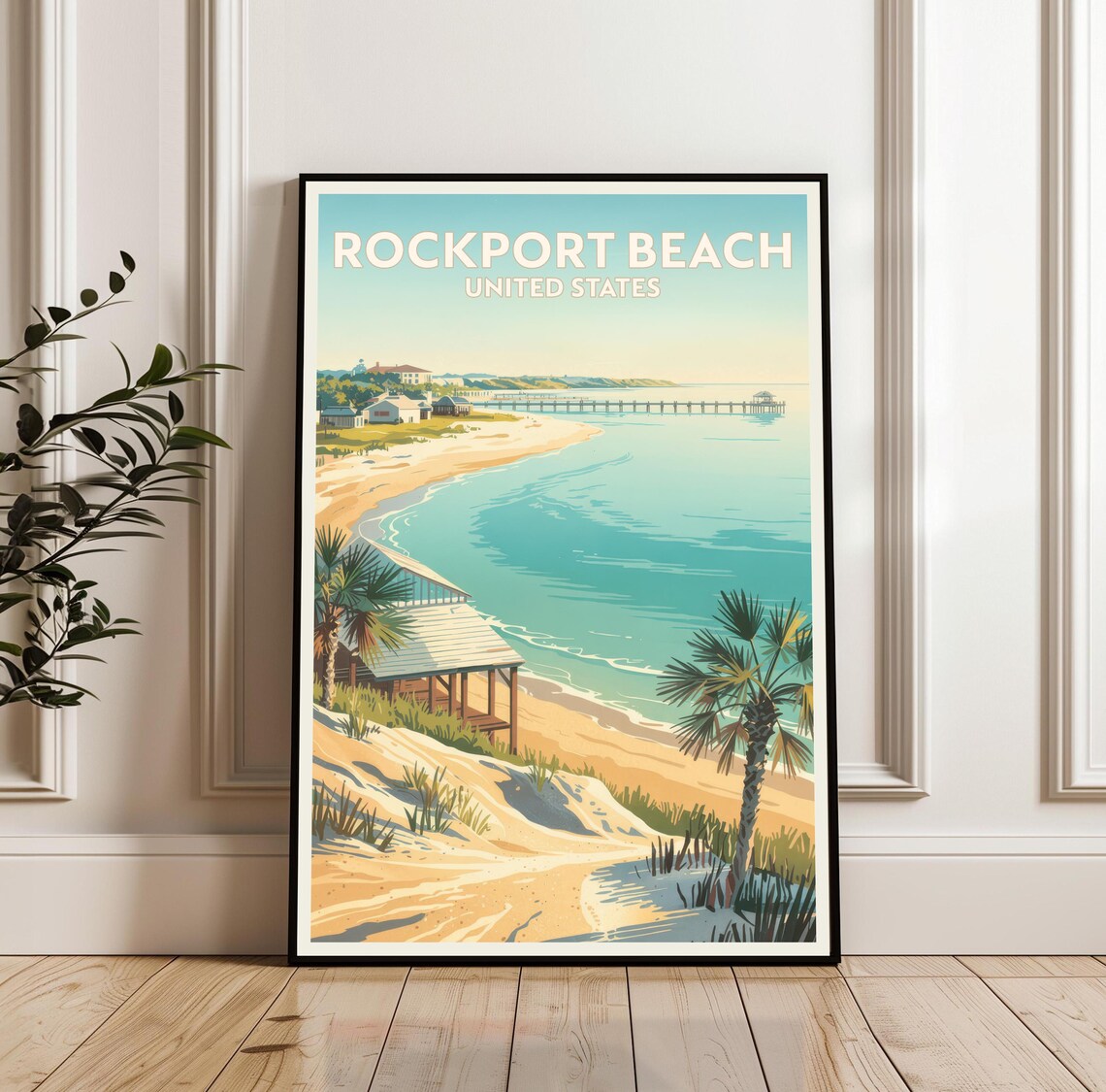 Rockport Beach United States Vintage Coastal Pier Travel Poster