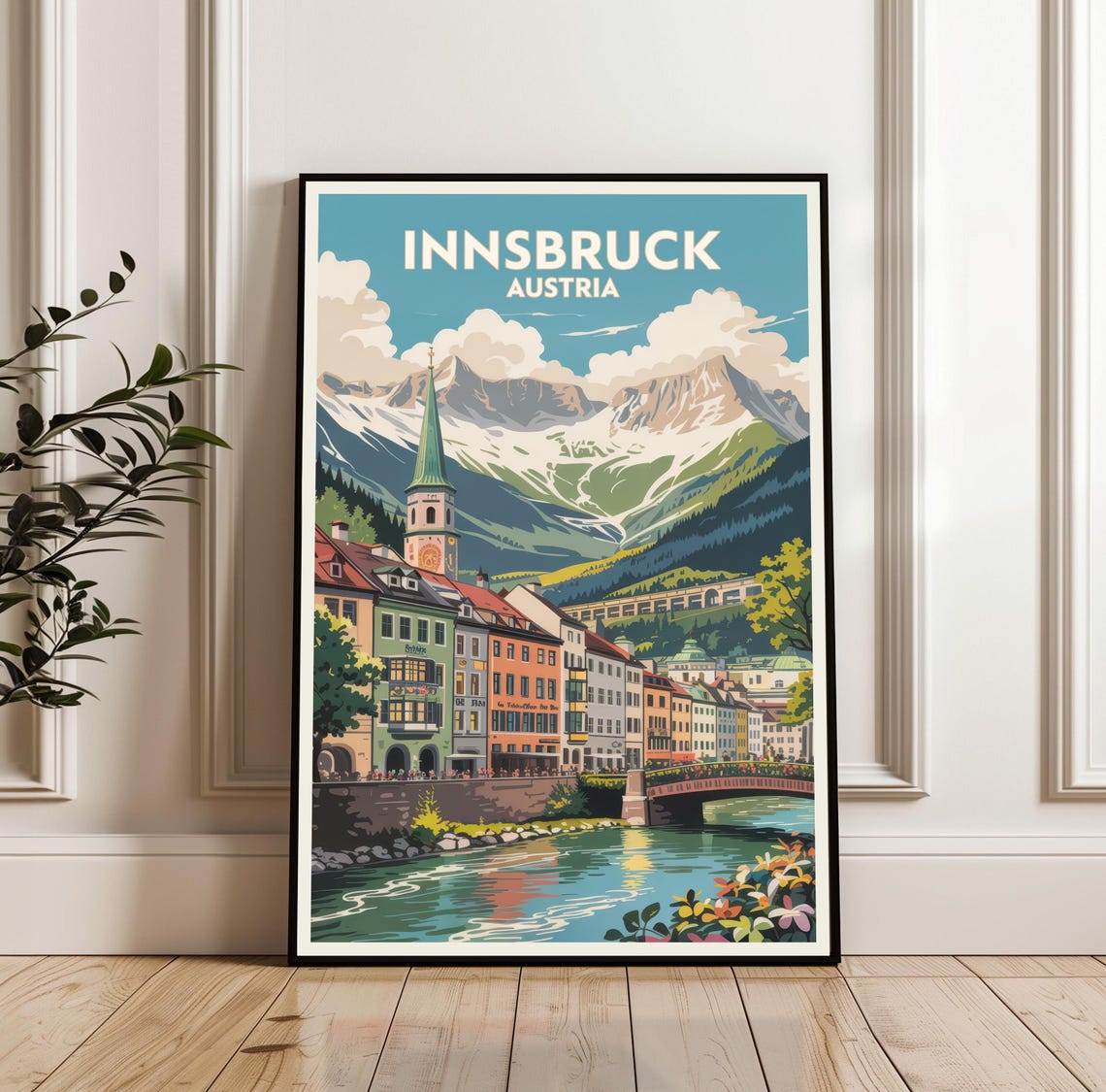 Innsbruck Austria Vintage Travel Poster Old Town Mountains Art