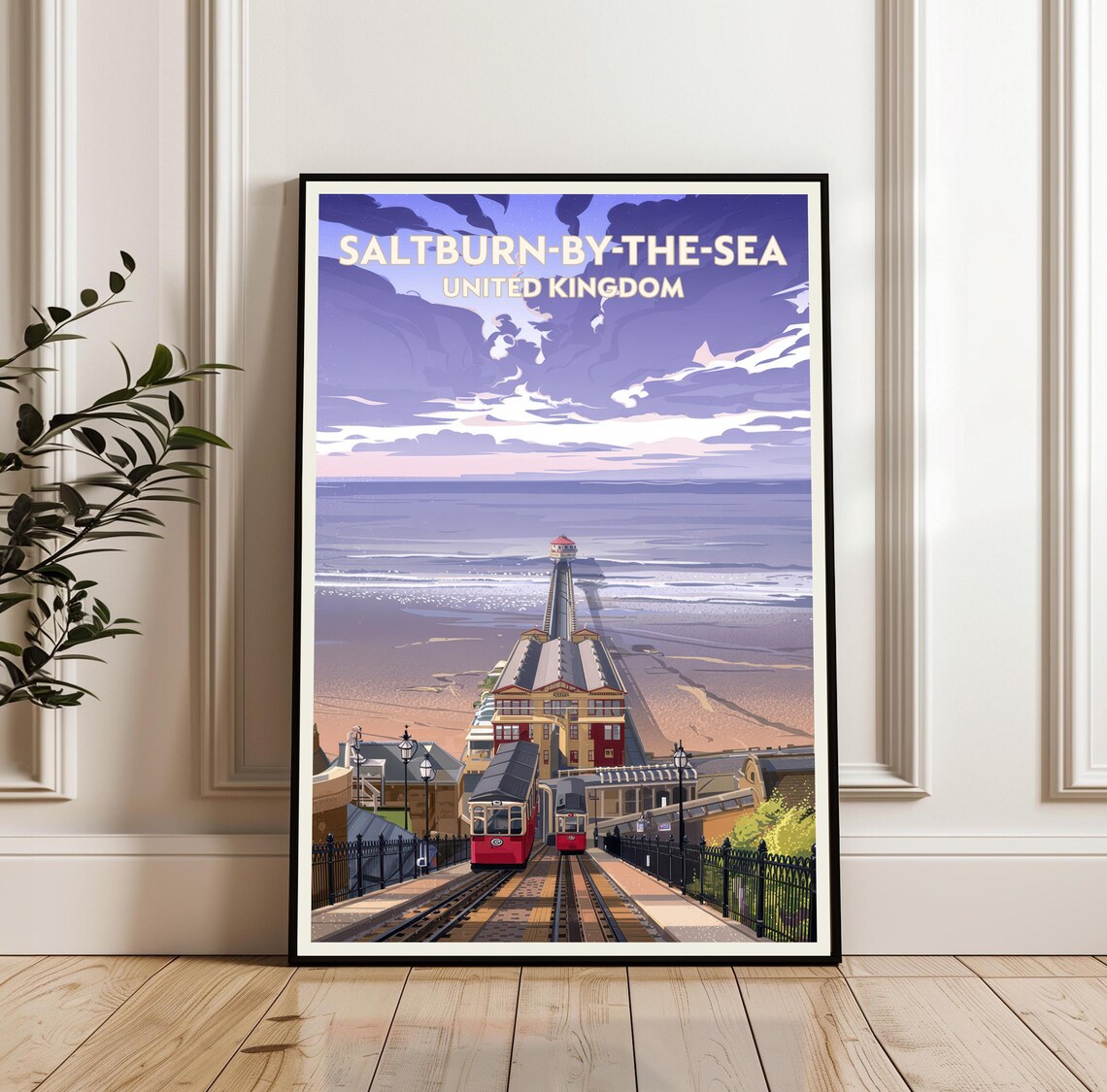 Saltburn-by-the-Sea England Cliff Tramway Sunset Travel Poster