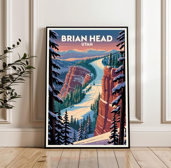 Brian Head Utah Red Rock Canyon Sunset Ski Slope Travel Poster