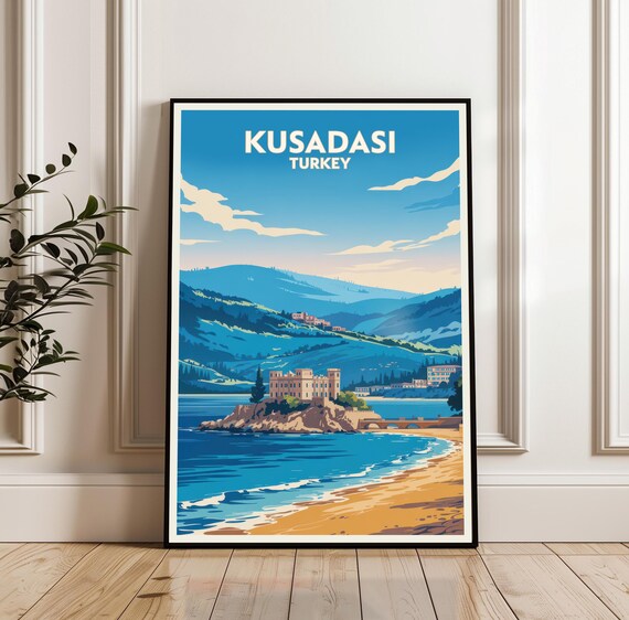 Kusadasi Turkey Vintage Beach Travel Poster Coastal Resort Art