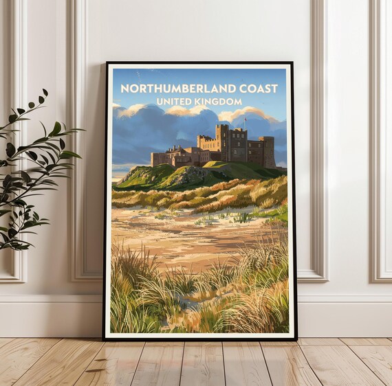 Northumberland Coast United Kingdom Castle On The Dunes Travel Poster