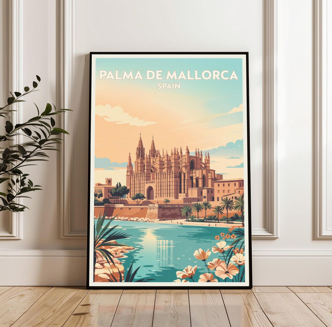 Palma De Mallorca Spain Cathedral By The Sea Vintage Travel Poster