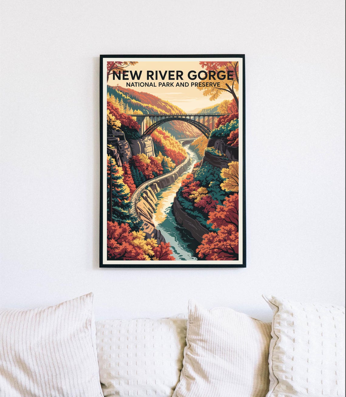 New River Gorge Bridge Autumn Foliage West Virginia Travel Poster