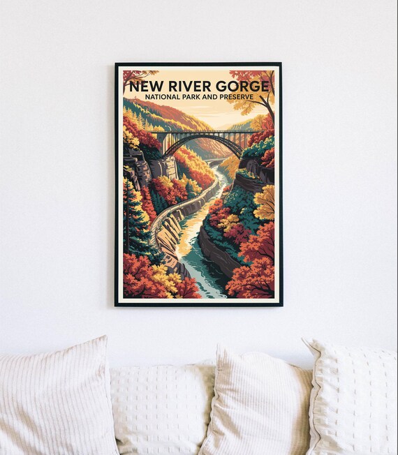 New River Gorge Bridge Autumn Foliage West Virginia Travel Poster