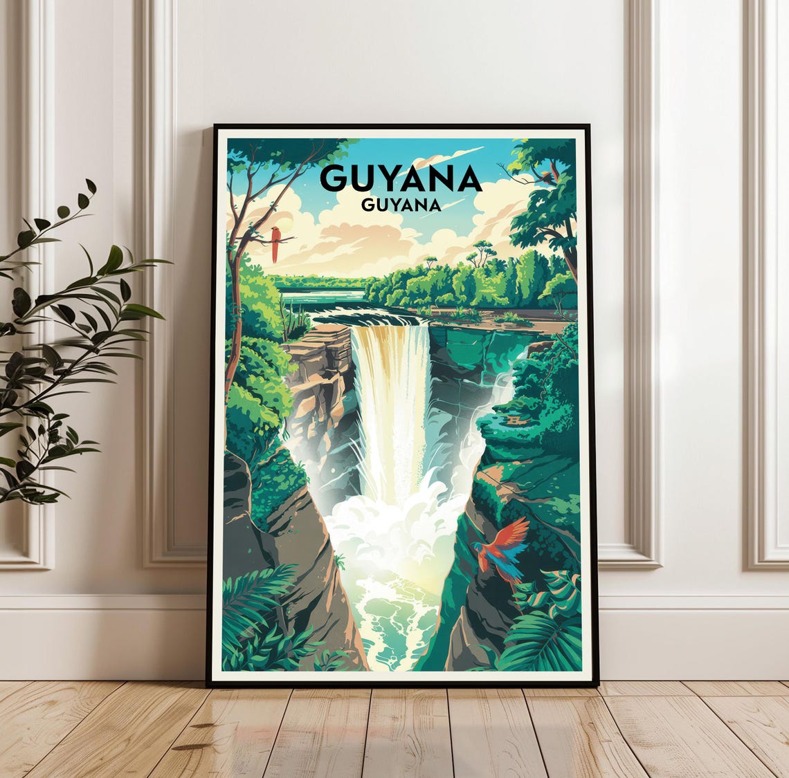 Guyana Tropical Waterfall Jungle Rainforest Adventure Travel Poster