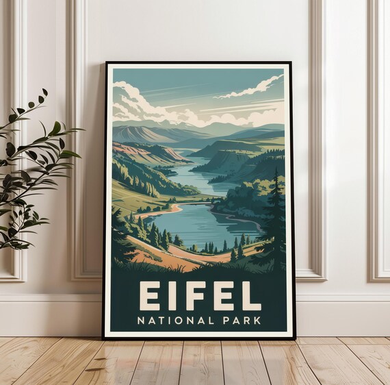 Eifel National Park Germany Retro Travel Mountain Lake Poster