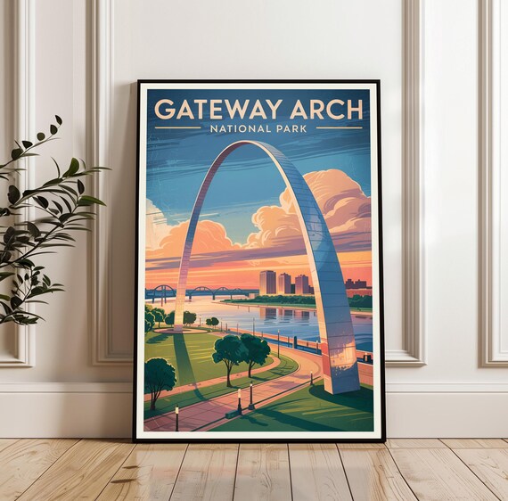 Gateway Arch National Park St Louis Sunset Retro Travel Poster