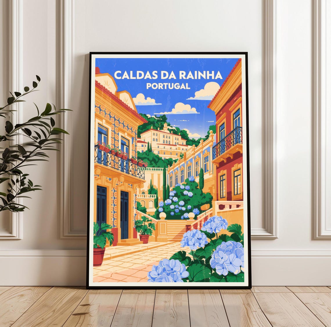 Caldas Da Rainha Colorful Tiled Street Hydrangeas Portugal Poster