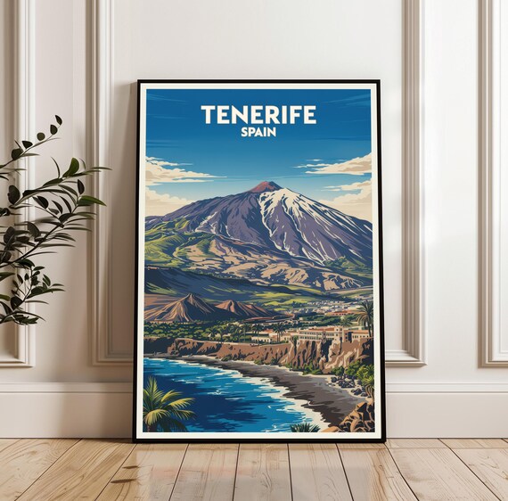 Tenerife Spain Vintage Travel Poster With Mount Teide Volcano View