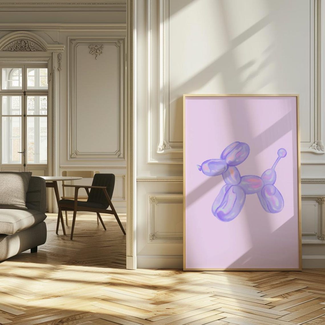 Purple Iridescent Balloon Dog Minimalist Retro Dorm Wall Art - Image 2