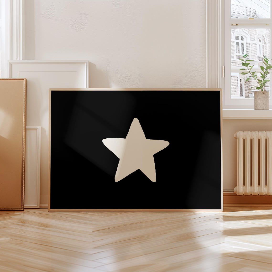 Black Star Horizontal Minimalist Modern Bedroom Dorm Wall Art