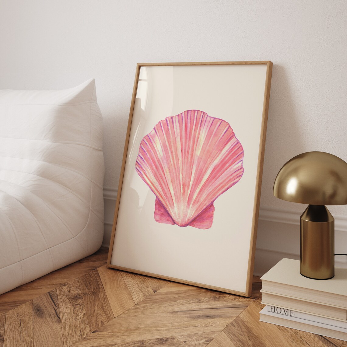 Pink Seashell Art Print, Minimalist Coastal Decor