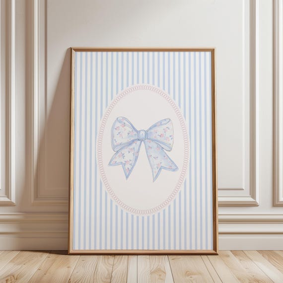 Physical Print Nursery Decorative Printing Wall Arts Baby Girl Arte Coquette Art Blue Bow Decor Grandmillenial