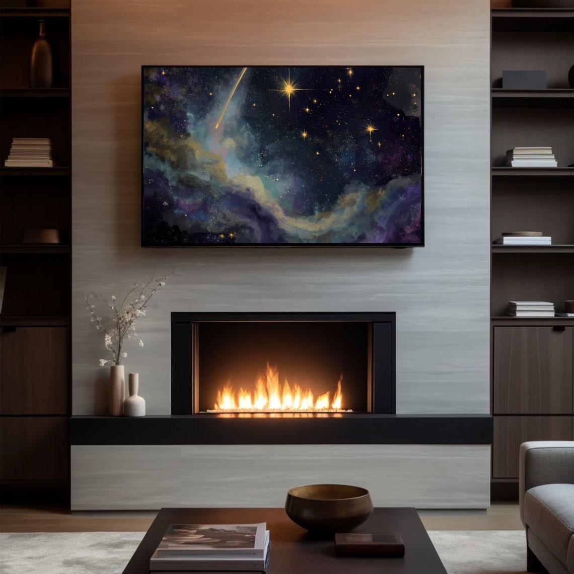 Shooting Star Purple Nebula Galaxy Space Oil Painting Poster - Image 3