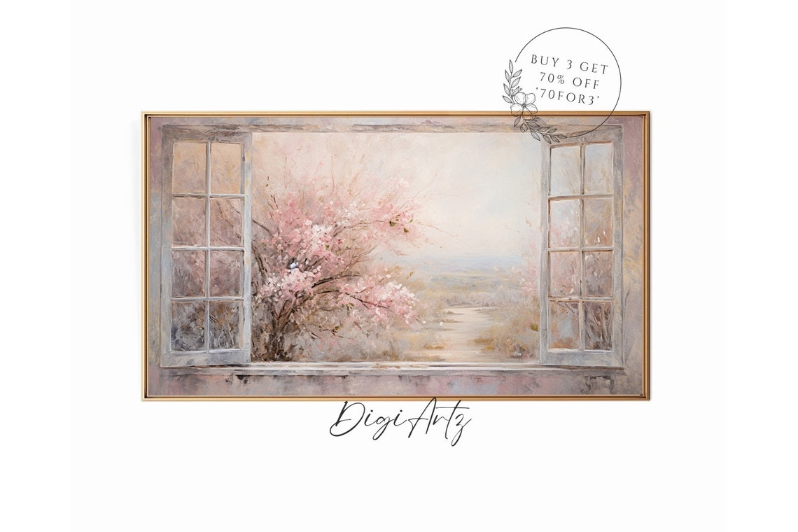 Open Window Cherry Blossom Spring Morning Oil Painting Poster
