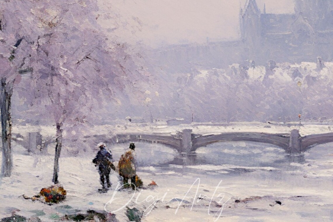 Snowy Riverside Old Town With Bridge And Twin Church Towers Poster - Image 6