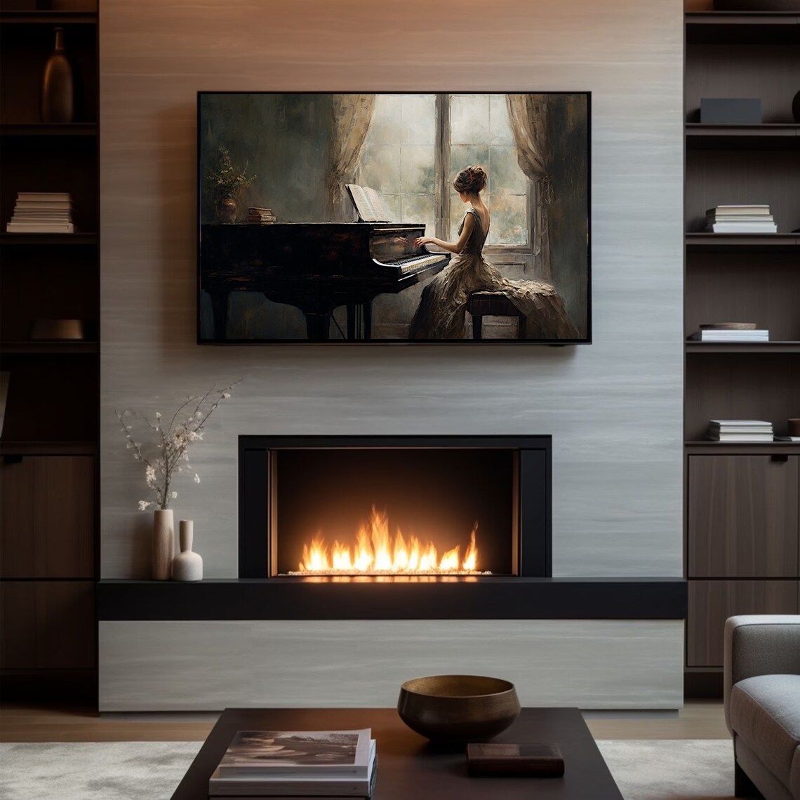 Woman Playing Grand Piano By Window Romantic Musician Painting Poster - Image 4
