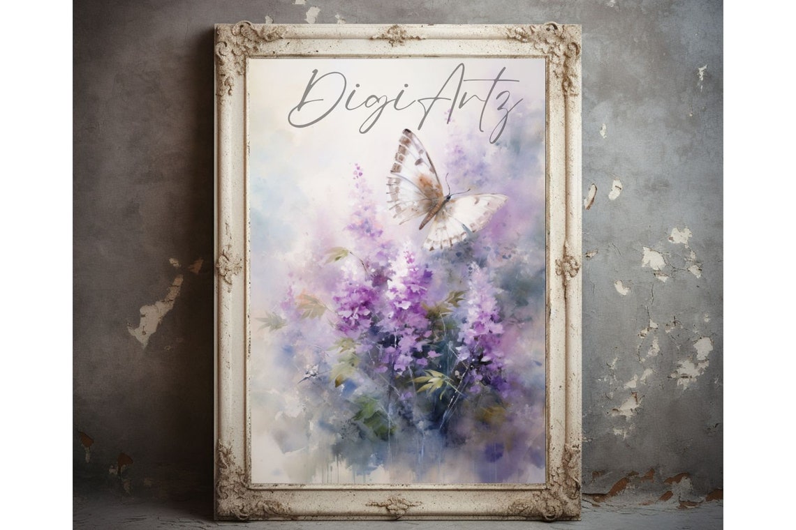 White Butterfly Lilac Blossoms Soft Watercolor Spring Floral Poster - Image 5