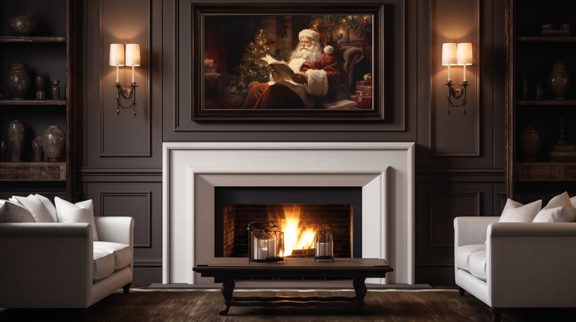 Santa Claus Reading By Fireplace Christmas Eve Cozy Holiday Poster - Image 4