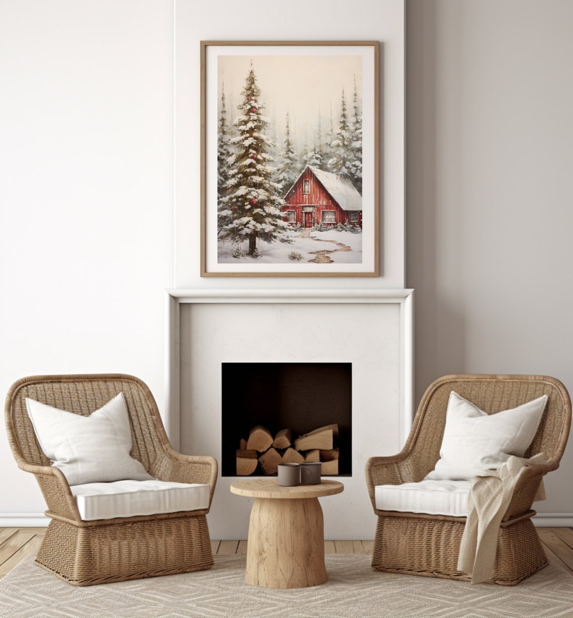 Red Barn Christmas Tree Snowy Winter Forest Holiday Barn Poster - Image 5