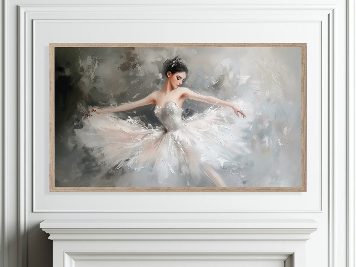 White Tutu Ballerina Dancing Oil Painting Elegant Ballet Poster - Image 4