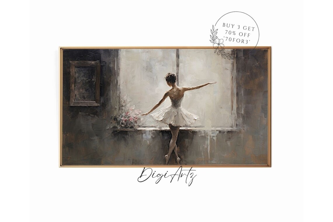 Ballerina In Tutu At Window Moody Antique Dance Painting Poster