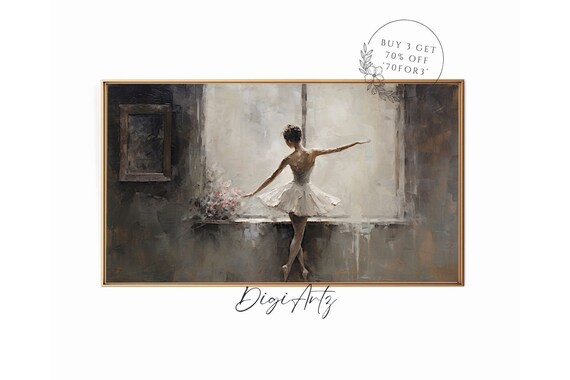 Ballerina In Tutu At Window Moody Antique Dance Painting Poster