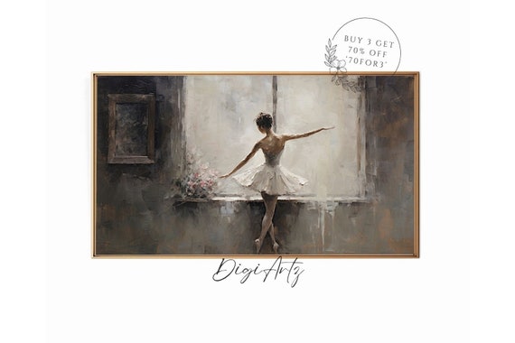 Frame Tv Portrait Ballerina Dancing Antique Ballet Portrait Moody Oil Painting Vintage Victorian Ballet Home Decor Dark Academia