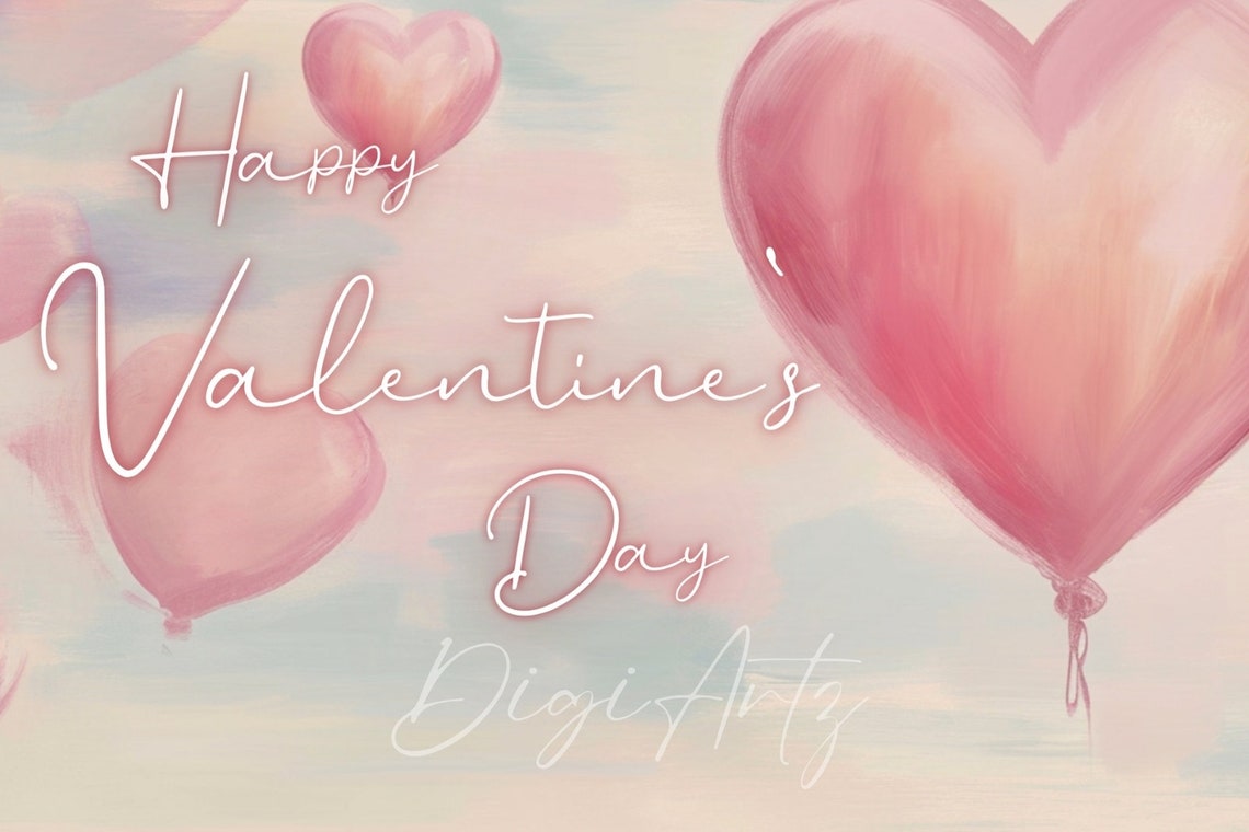 Happy Valentines Day Script Pink Heart Balloons Painting Poster - Image 6