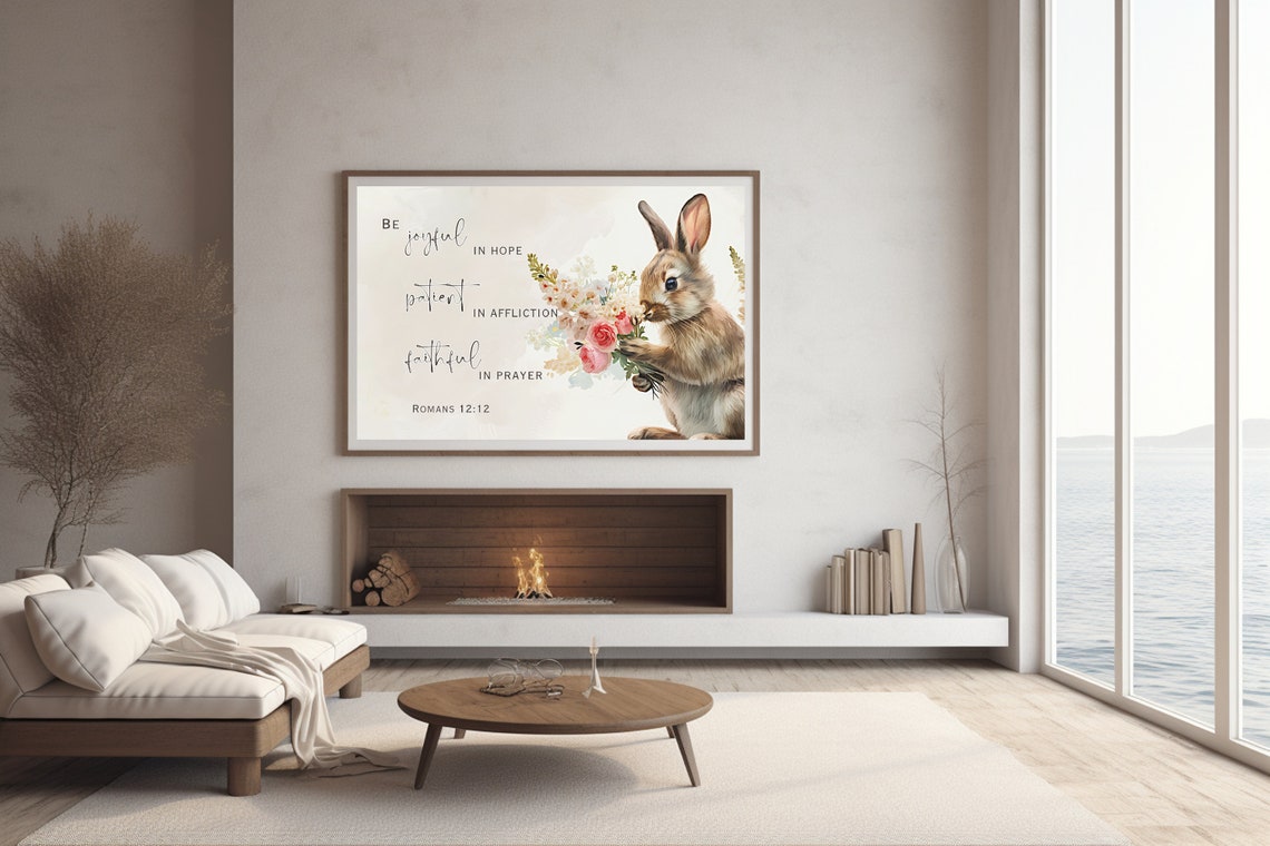 Romans 12 12 Bunny With Flowers Be Joyful In Hope Scripture Poster - Image 2