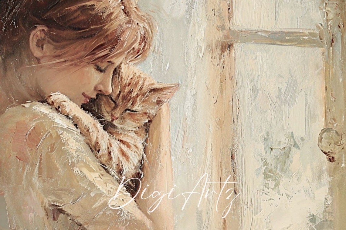 Woman Holding Orange Cat By Window Tender Moment Portrait Poster - Image 6