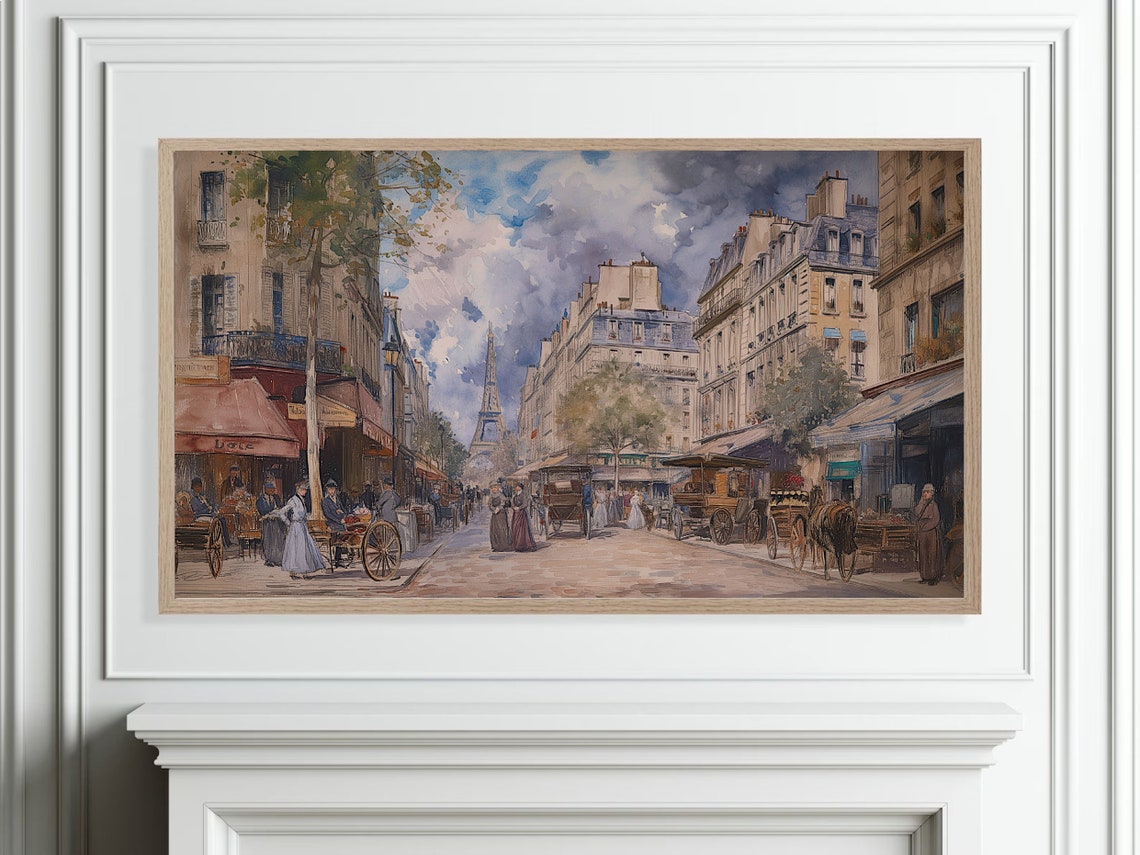 Frame Tv Vintage Eiffel Tower Paris Street Oil Painting French Cityscape Wall Art Antique Farmhouse Home Decor Frame Tv French Art - Image 5