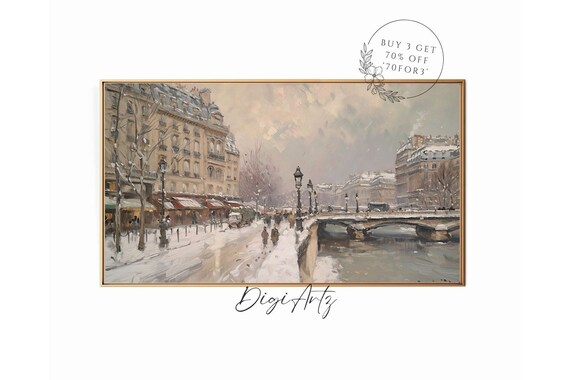 Snowy Paris Street Seine River Bridge Winter Impressionist Poster