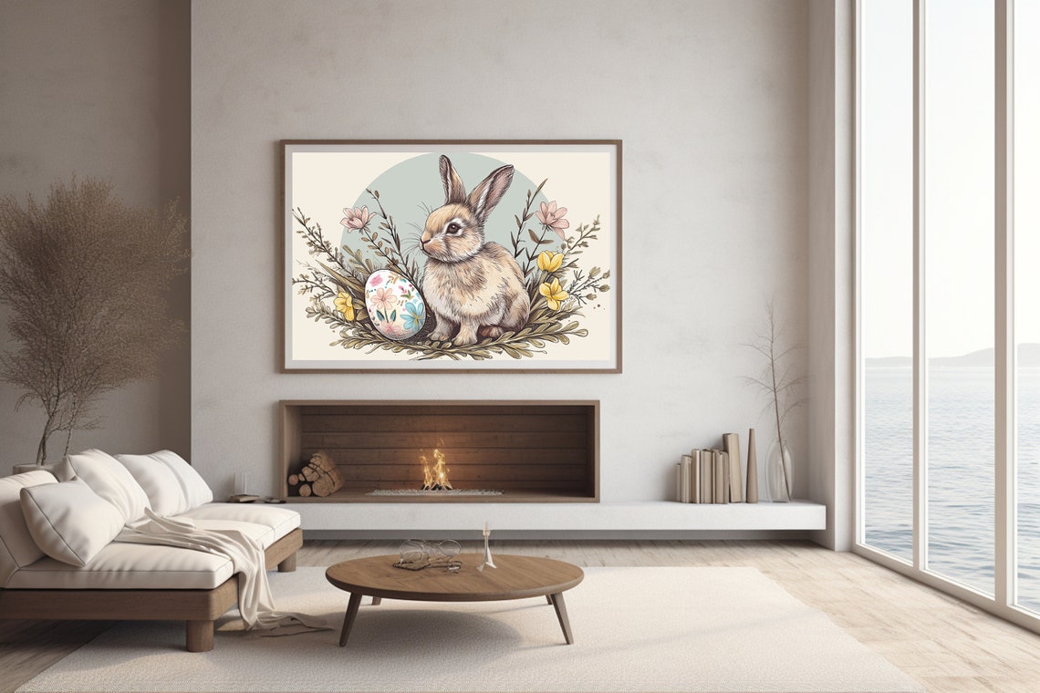 Easter Bunny With Decorated Egg Botanical Spring Floral Poster - Image 2
