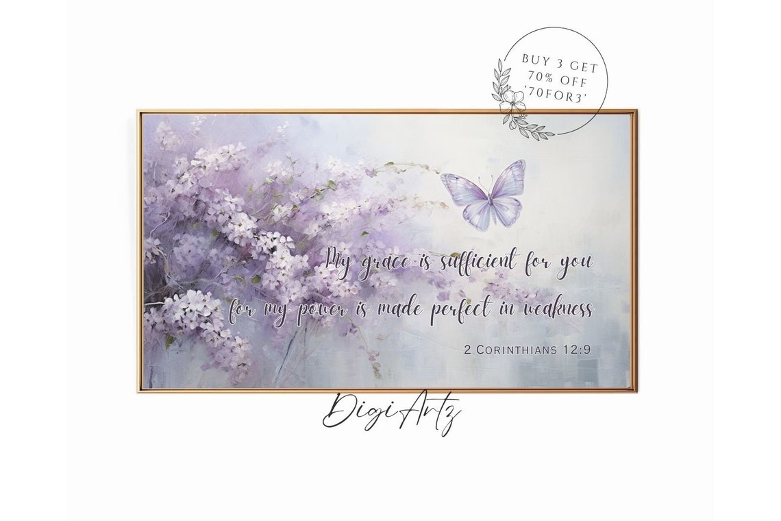 My Grace Is Sufficient 2 Corinthians Butterfly Lilac Flower Poster
