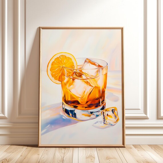 Old Fashioned Cocktail Painting, Bar Decor