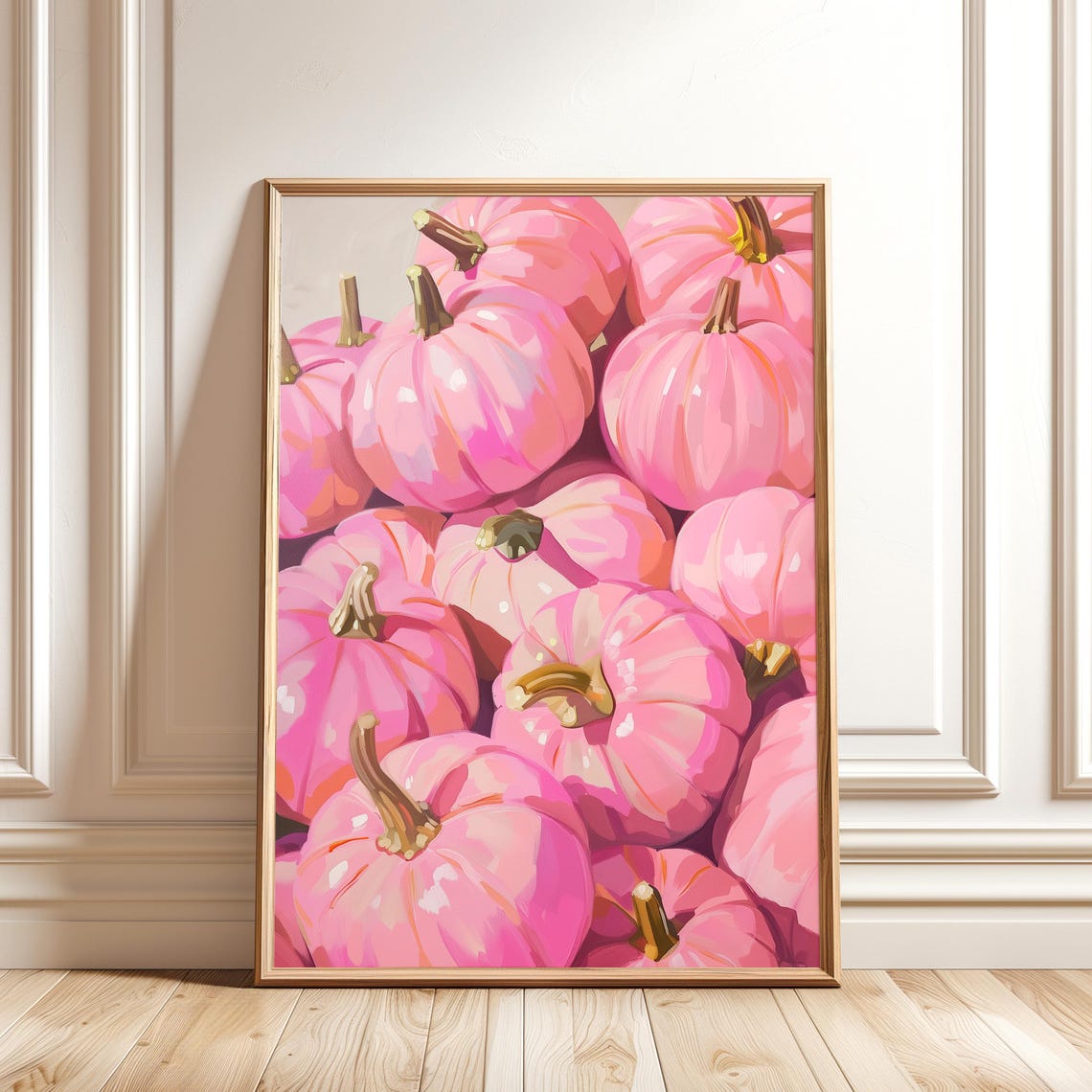 Pink Pumpkin Harvest Painting Glossy Magenta Gourds Fall Decor Poster