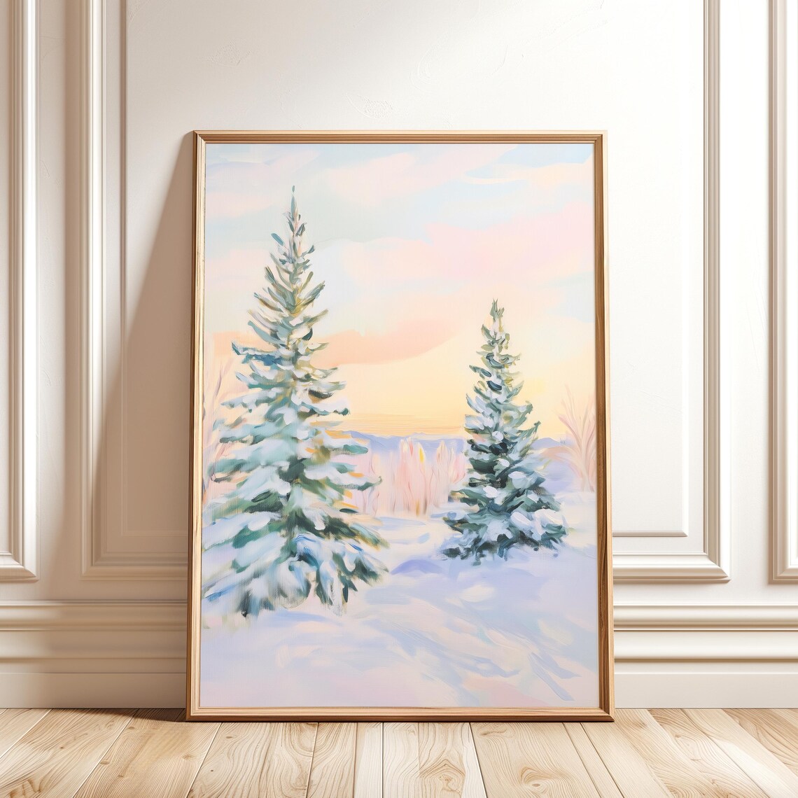Winter Pastel Christmas Tree, Holiday Decor Art Print