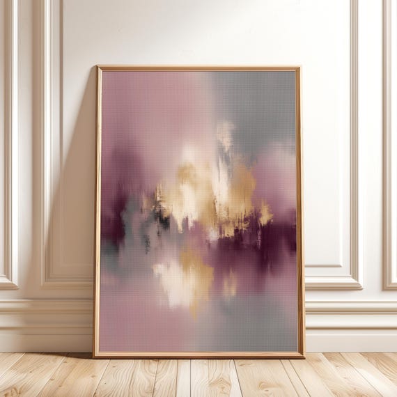 Pink And Gold Abstract Print Modern Minimalist Wall Art Grey Contemporary