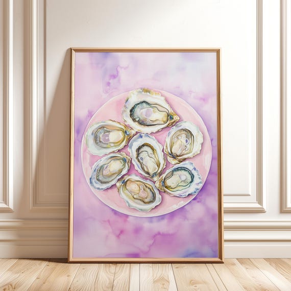 Pink Oyster Shell Painting Abstract Coastal Art Print