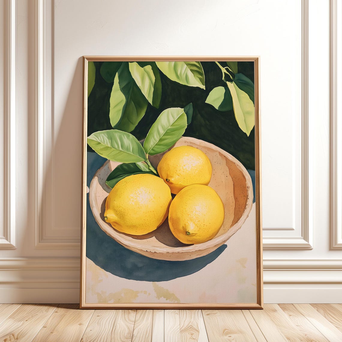Sunny Lemons in Ceramic Bowl Rustic Citrus Kitchen Still Life Poster
