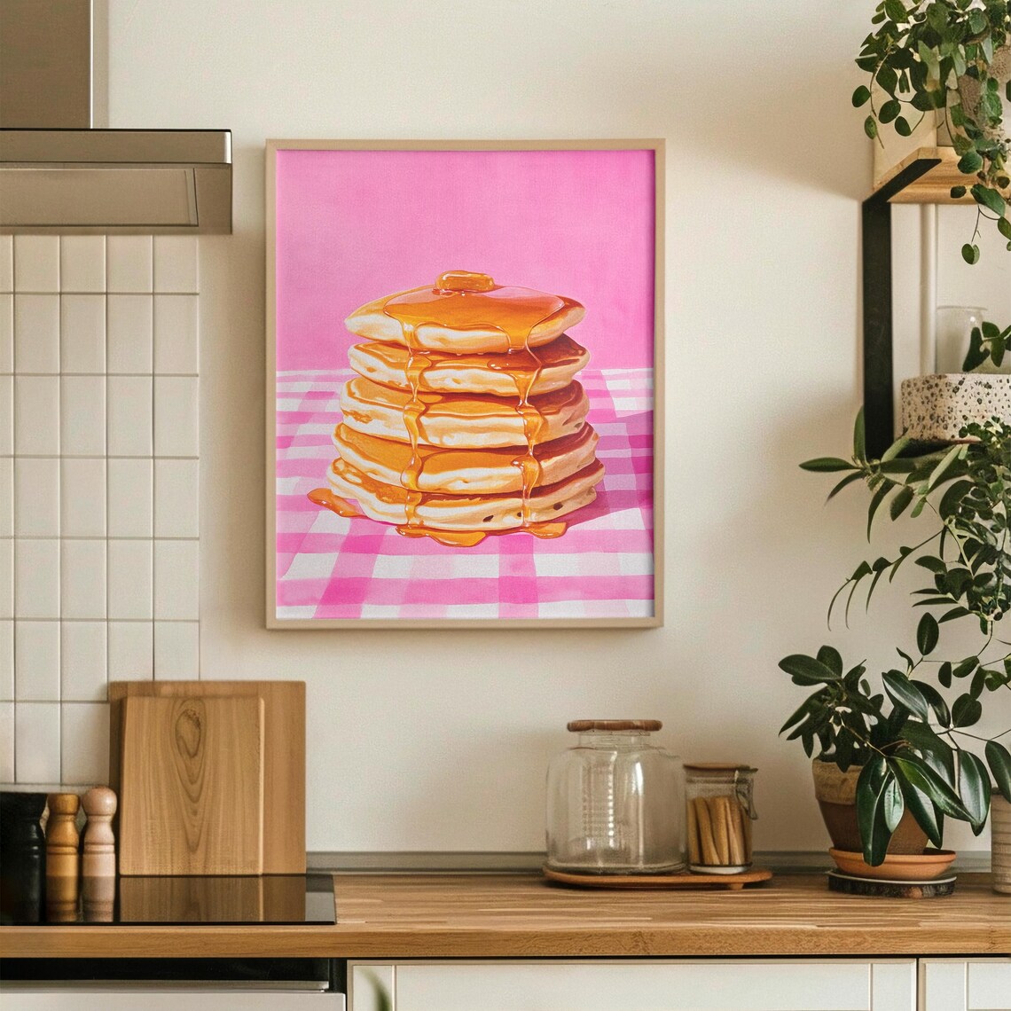 Pink Pancakes Art Print, Breakfast Kitchen Decor - Image 3